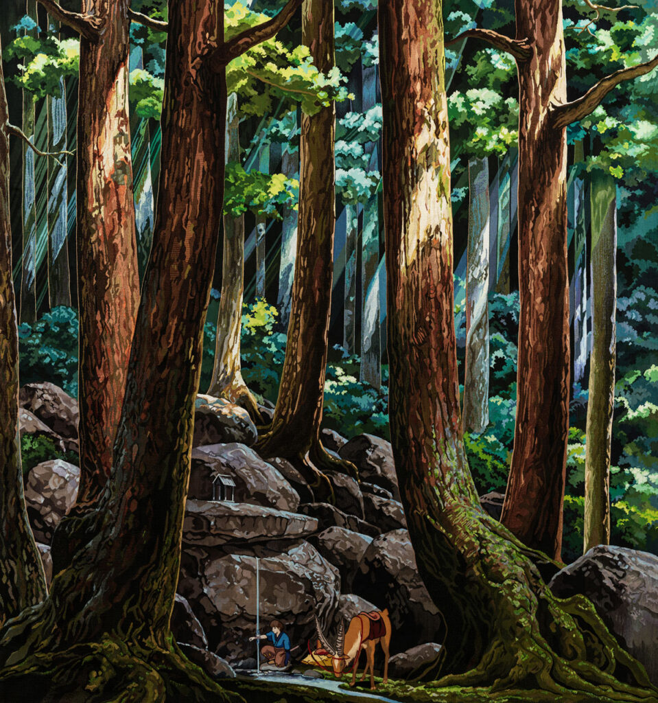 Ashitaka soulage sa blessure démoniaque Tapisserie, d'après une image tirée du film Princesse Mononoké